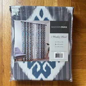 4 Madison Park Dark Teal and Gray Ikat Curtain Panels